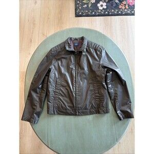 Bossini Brown Faux Leather Jacket Mens Size M Moto Bomber Zip
